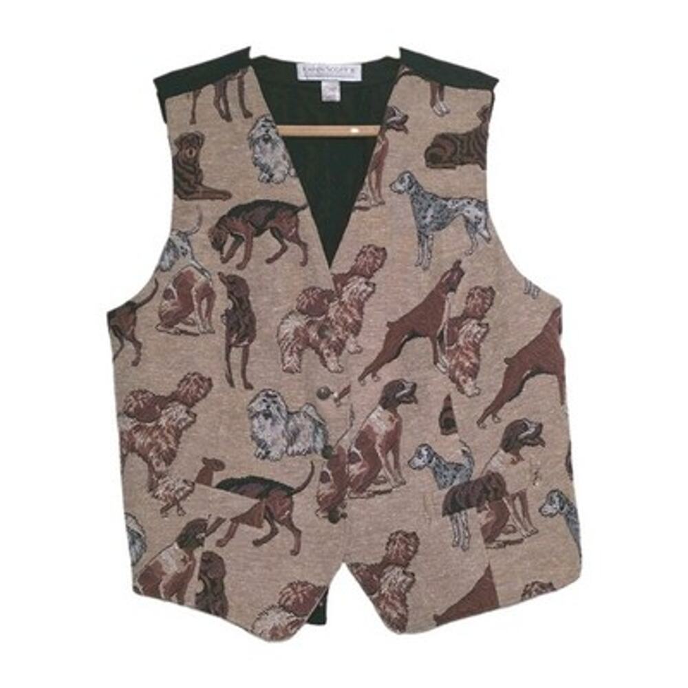 Vintage Dog Tapestry Vest Womens L Grandmacore Nerdcore 90s Art Teacher